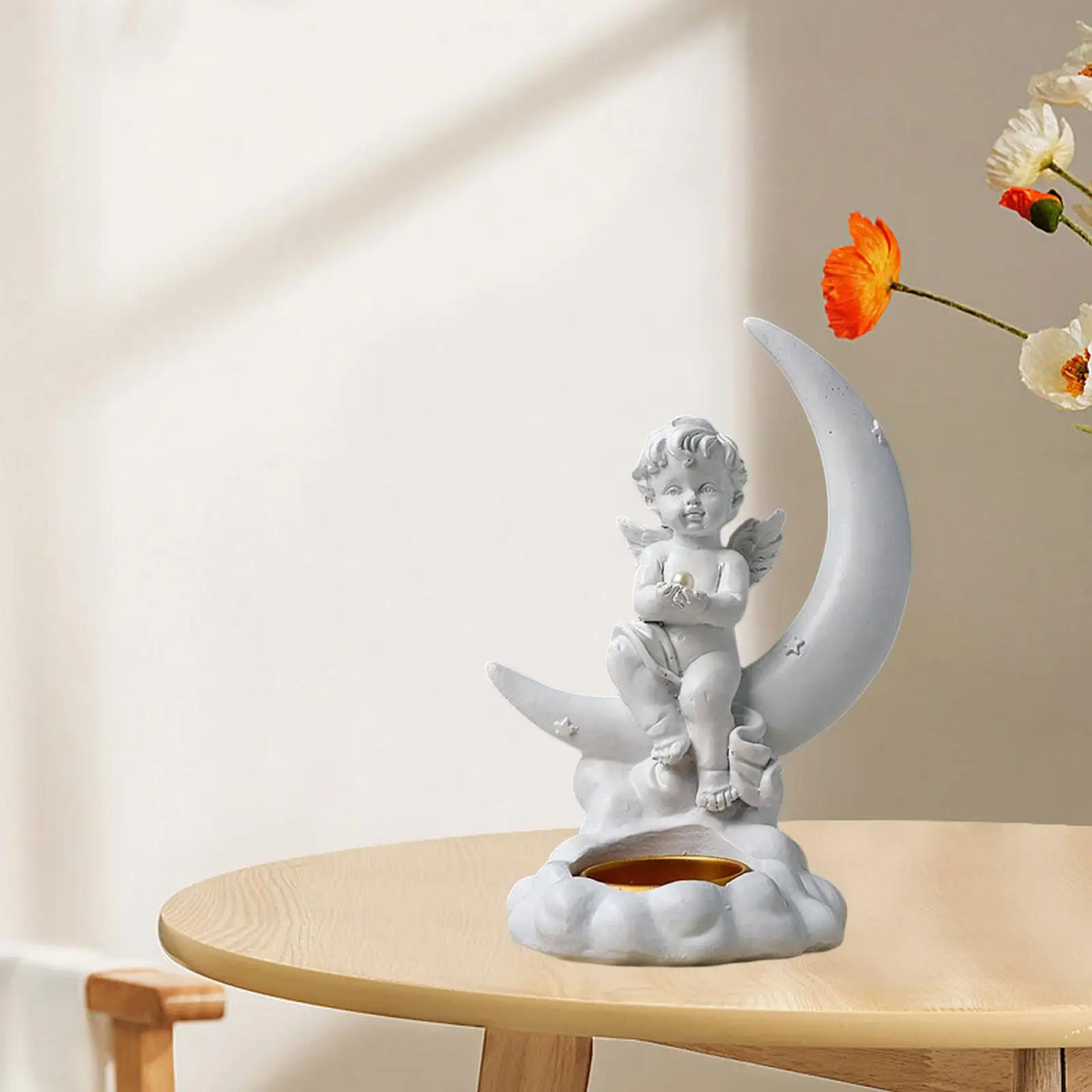 Angel Cherub Tea Light Holder Ornament Cherub Sculpture Without Candle Home Garden Decor Memorial for Bereavement Condolence