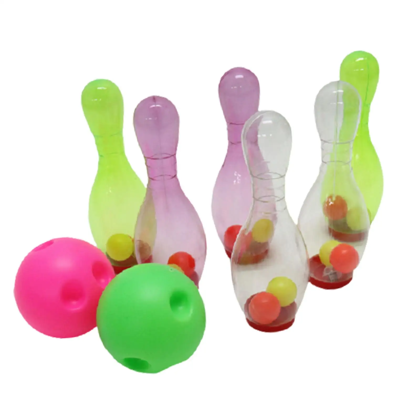 LED Bowling Set Light up Motor Skills Includes 6 Bowling Pins and 2 Ball for Family Activity Birthday Gifts Child Lawn Games
