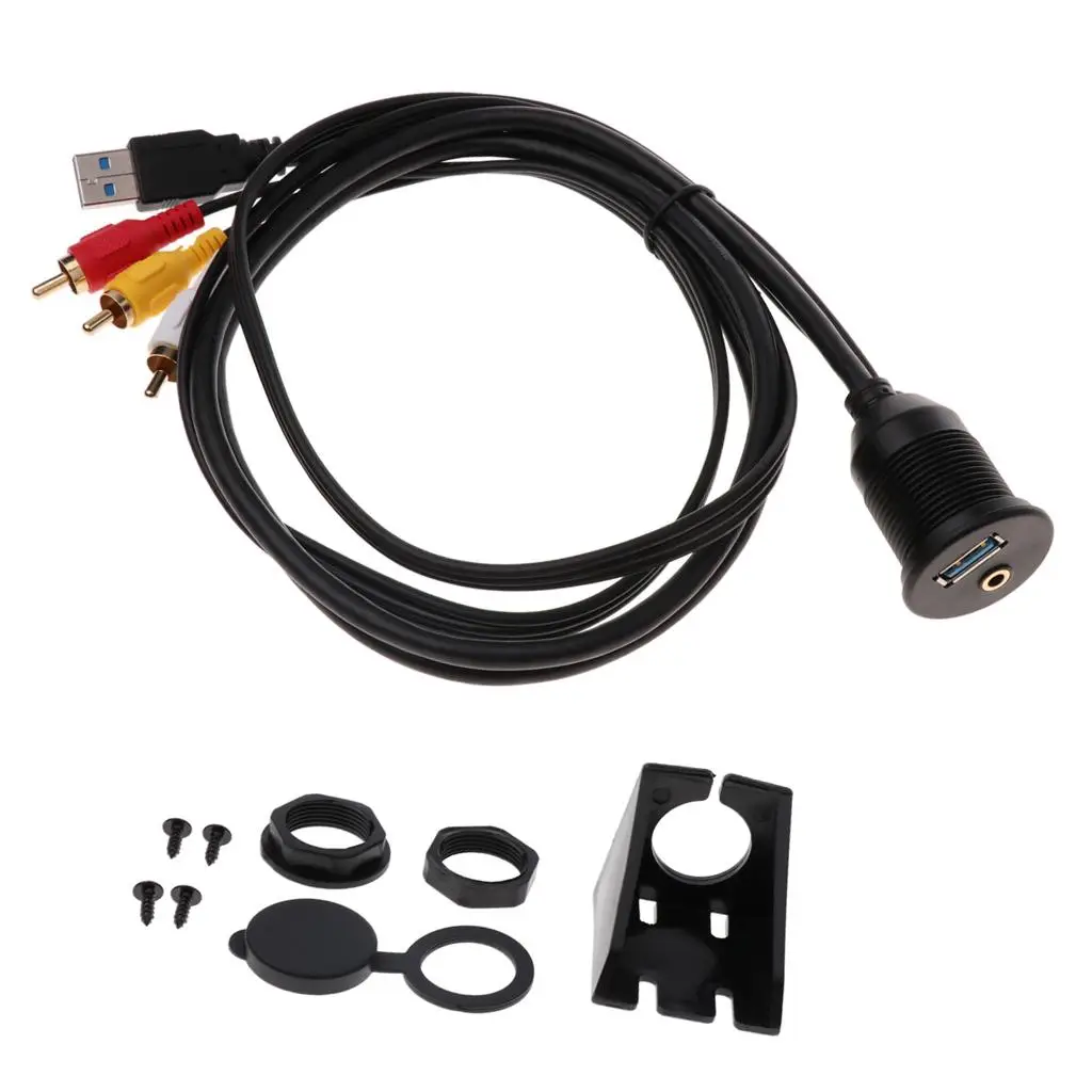 Car/Boat/Motorcycle Dash  USB 3RCA Male 3.5mm AUX Extension Cable
