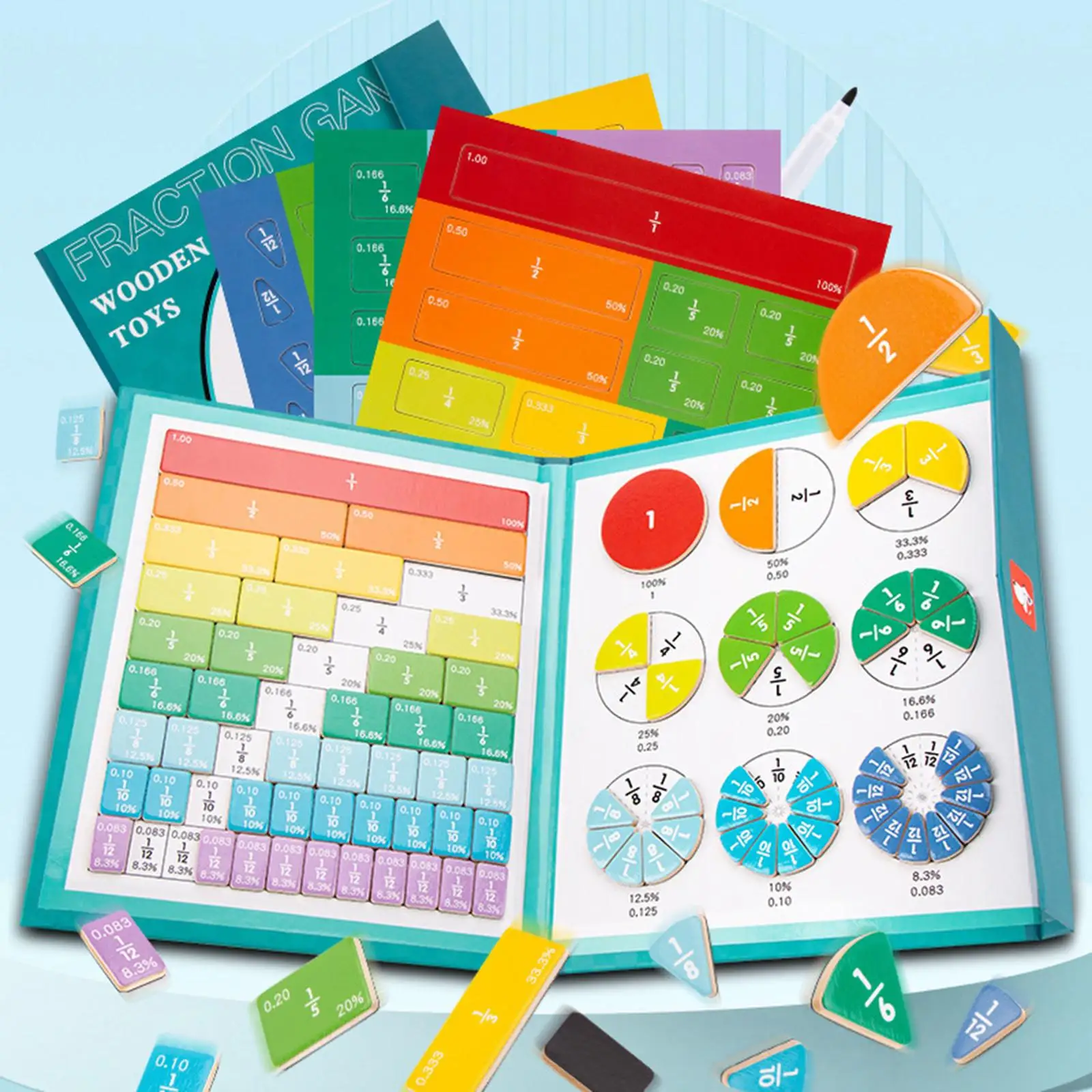 Fraction Toys Set Supplies ,Arithmetic Multicolor, Rainbow Reuse Intelligence