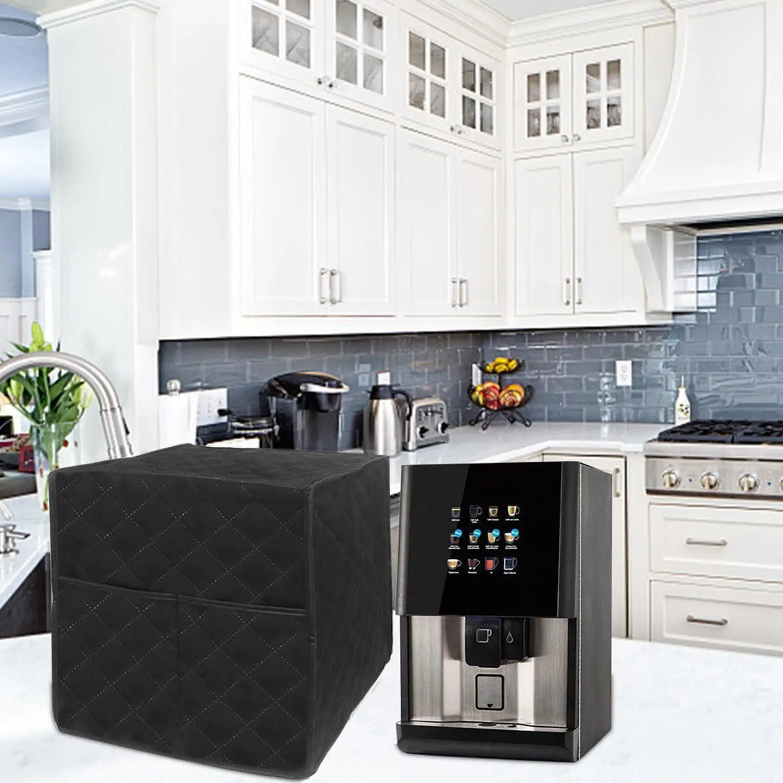 Espresso Machine Quilted Protective Cover Washable with Storage Pocket for Stand Mixer Stain Resistant Easily Install Accessory