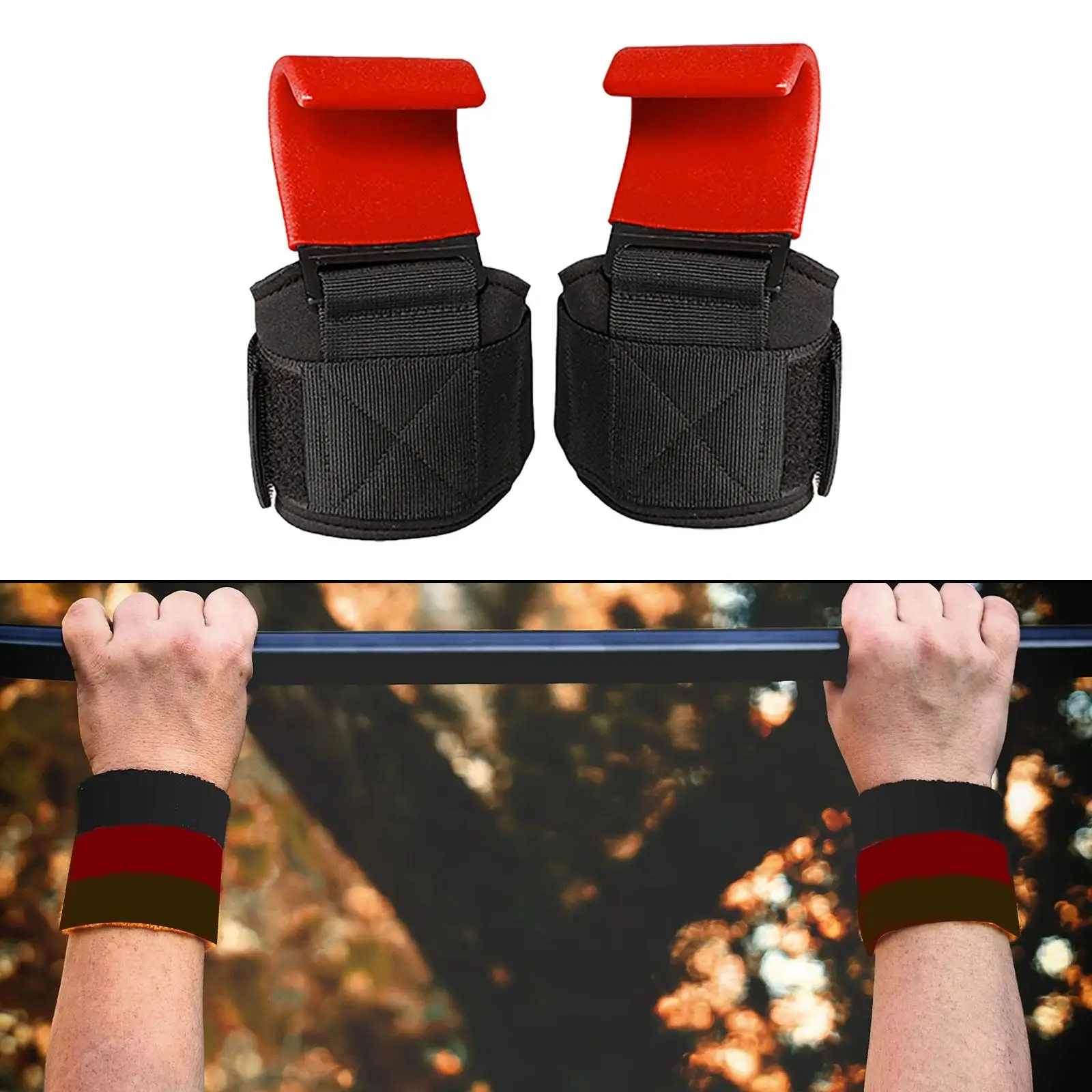 1 Pair Weight Lifting Hooks Wrist Wraps Gym Training Grip Straps for Fitness Padded Wrist Grips Bodybuilding Strength Training