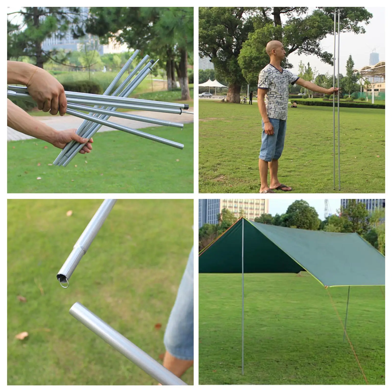 Tent Support Rod Extendable Heat Resisting Canopy Pole Set for Hiking Tarp Awning