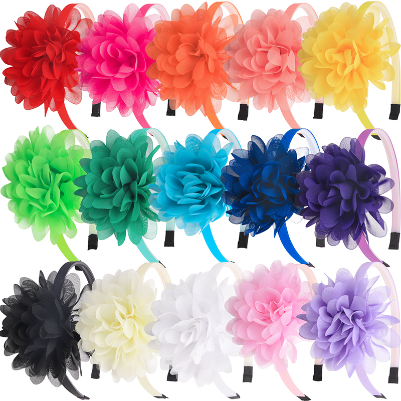 1/15 Stück Chiffon-Blumen-Haarbänder für Kinder und Mädchen, Kunststoff-Haarbänder mit Zähnen, florales Haarband, modisches Haar-Accessoire für Kinder und Mädchen – Detail 7