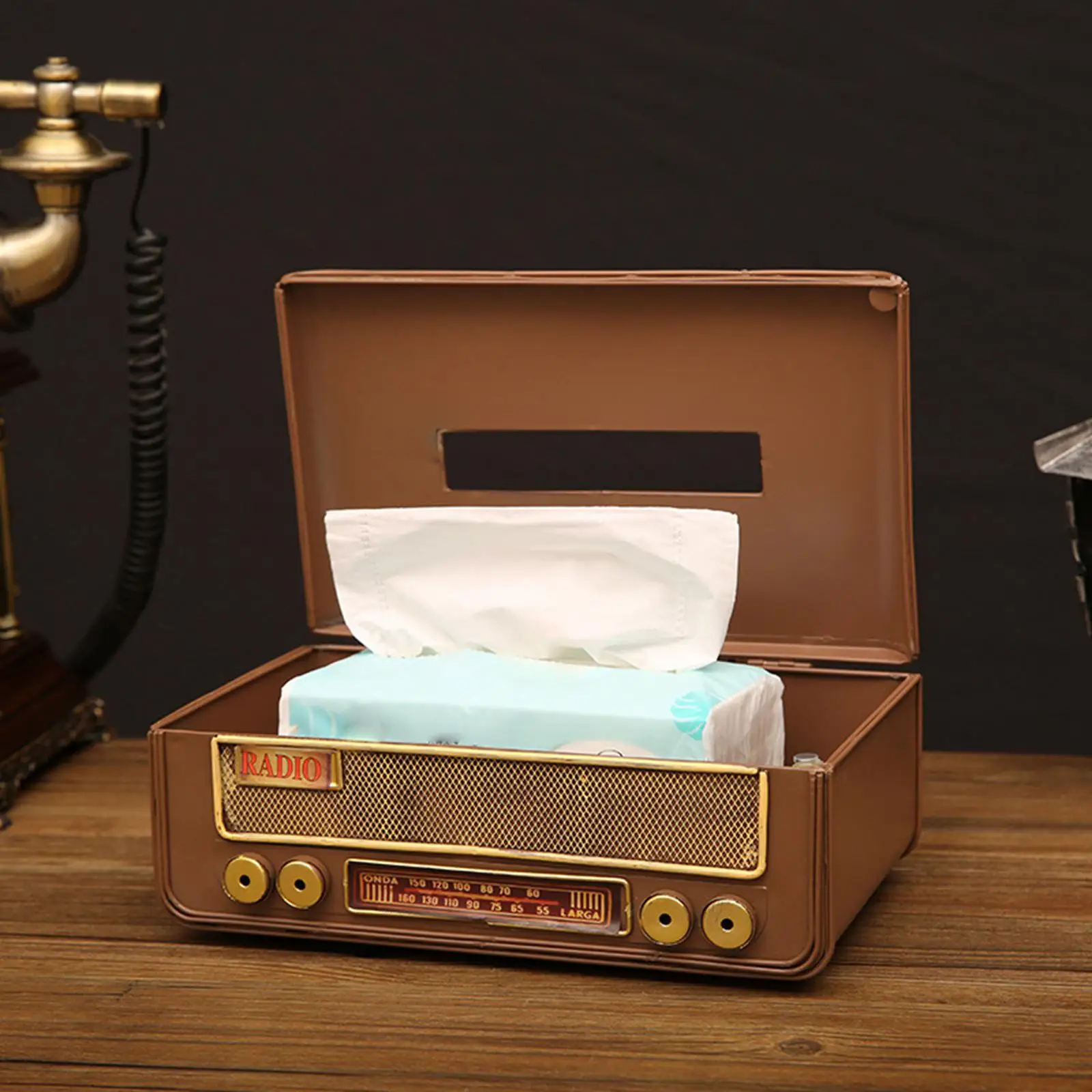Radio Shape Tissue Box Desk Organizer Napkin Holder for Living Room Bathroom