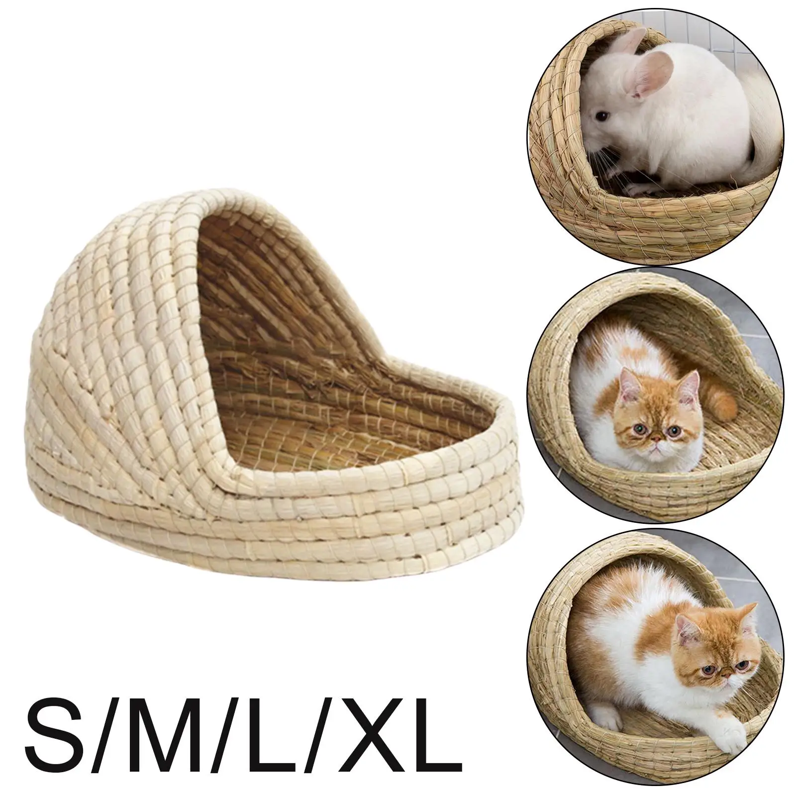 Handcraft Woven Rabbit Grass House Bed Small Animals Cage Straw Hamster Nest