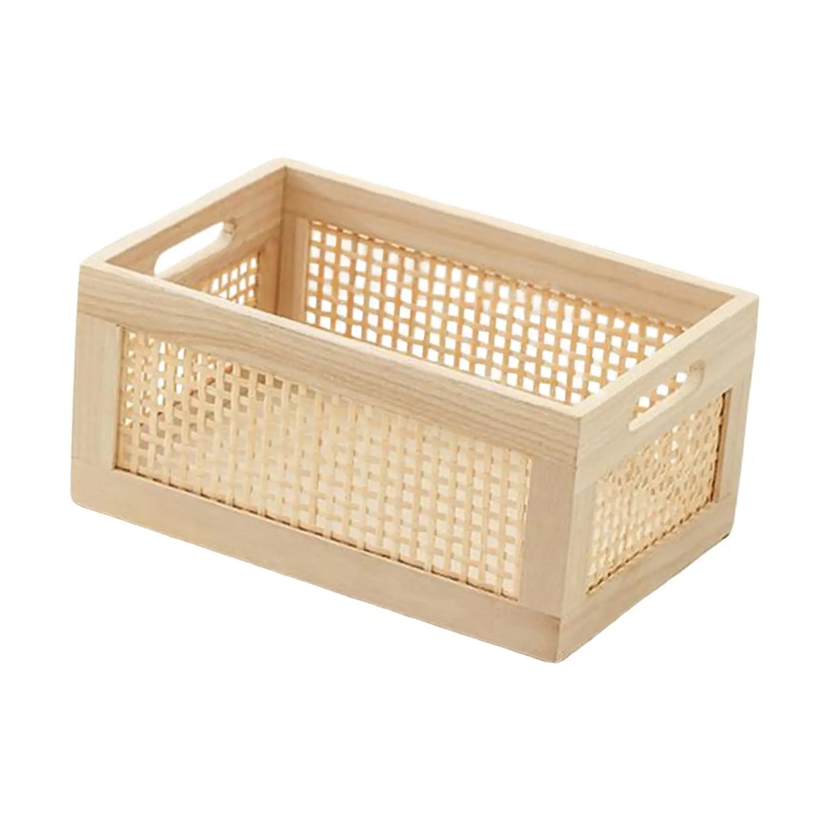 Desktop Storage Basket Wood Frame Storage Basket Rectangular Storage Basket Rustic Wooden Box for Kitchen