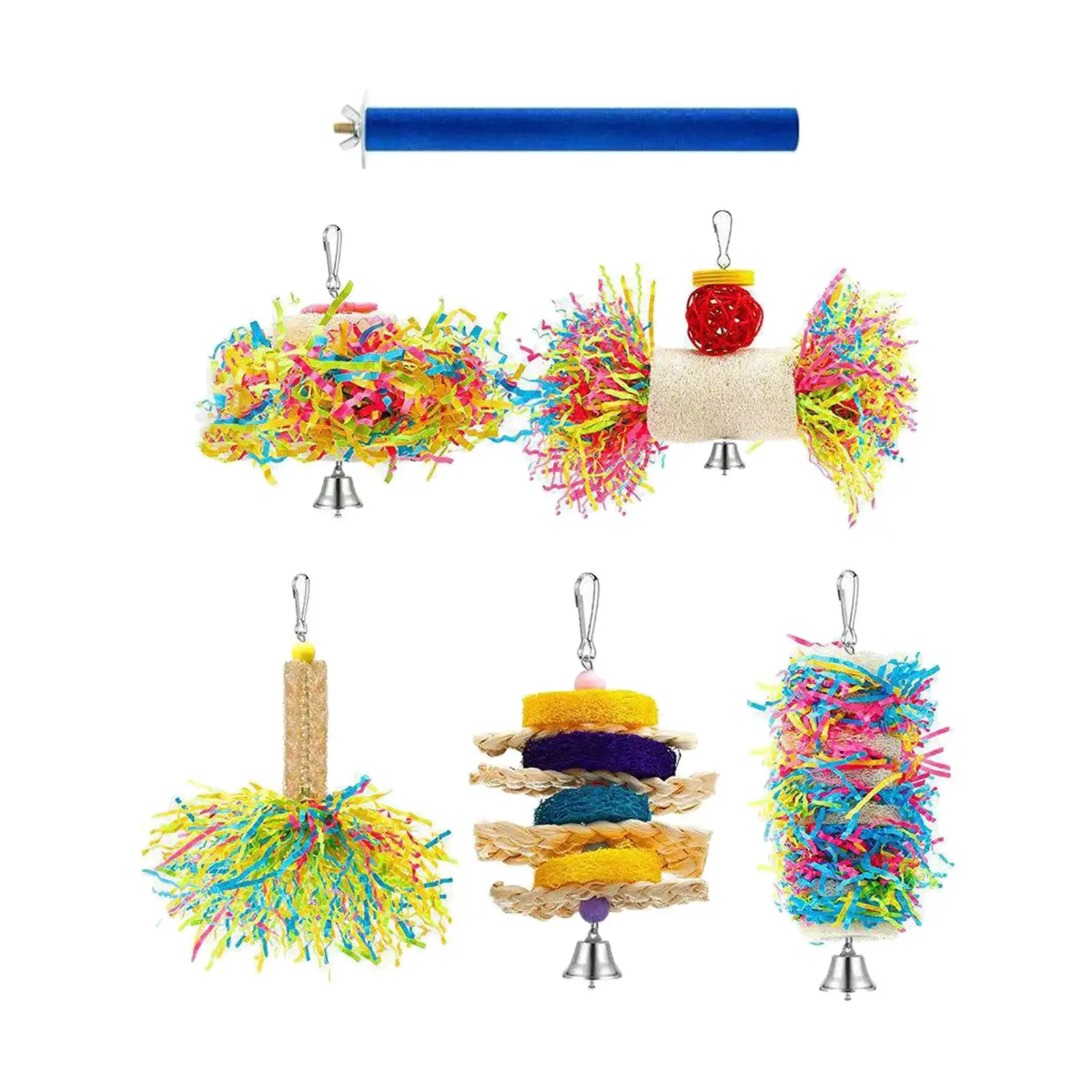 6x Parrot Cage Hanging Toys Hanging Bell Bird Toy Hammock Birds Swing Chewing for Macaws Lovebird Cockatiels Small Parakeets