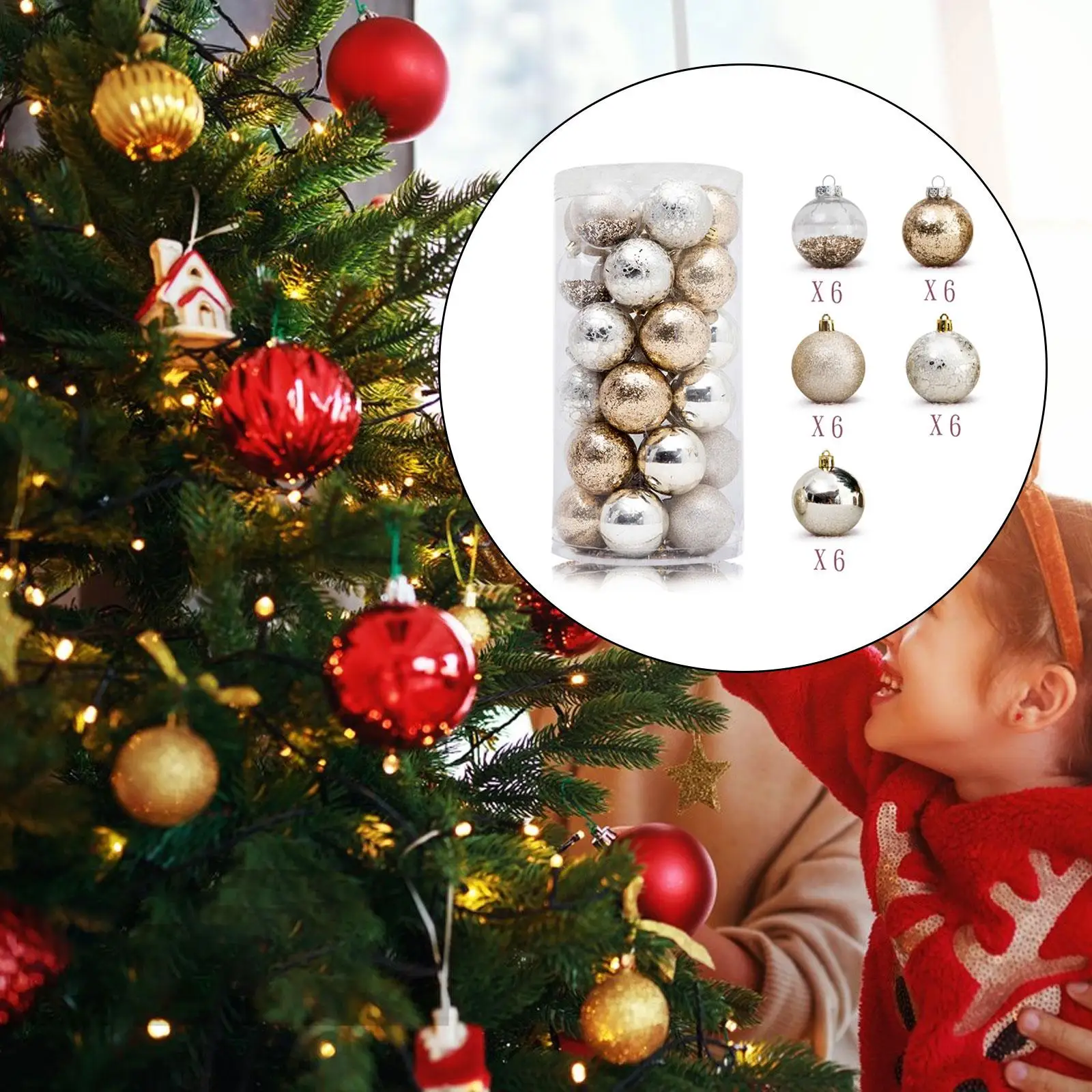 30 Pieces Christmas Ball Ornaments Shatterproof 6cm Christmas Tree Hanging Ornaments for New Year Indoor Porch Wedding Home