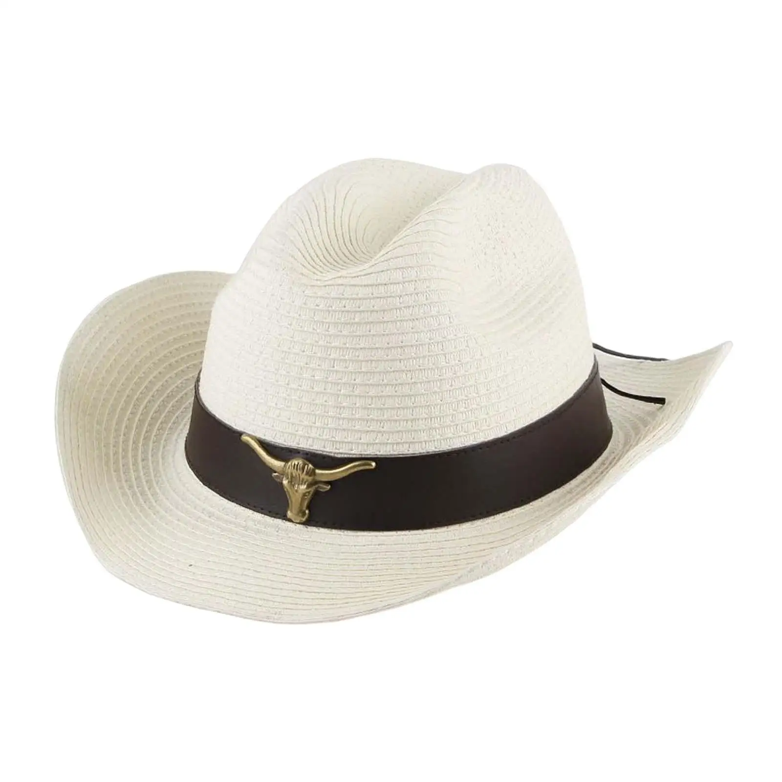 Fashionable Western Cowboy Hat Sun Protection Hat Wide Brim Straw Cow Decorate for Summer Outdoor Leisure Cowgirl Beach Adults