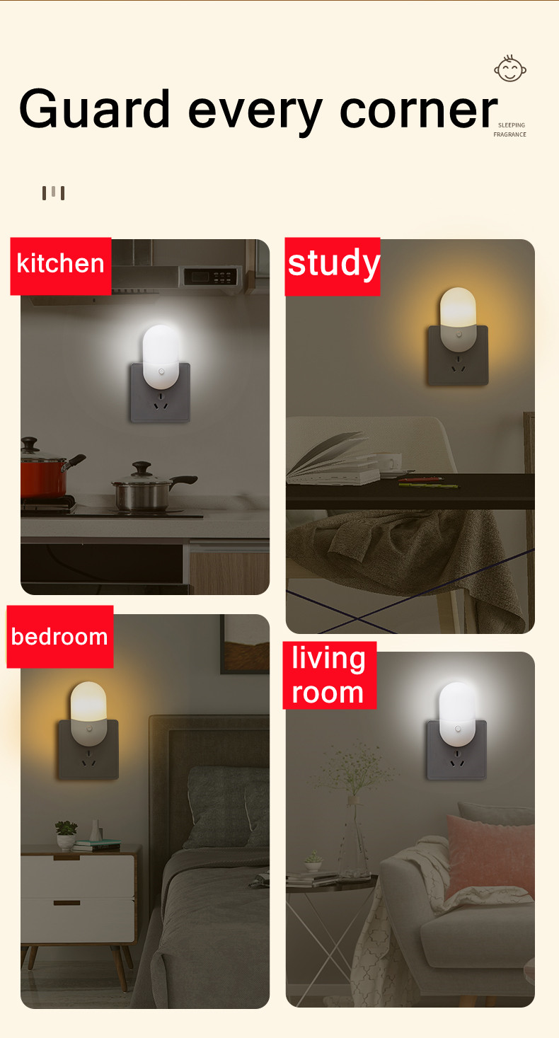 LDHLM Energy Saving 3W Night Light Plug-in LED Feeding Socket Lamp Indoor Lighting Bedroom Night Bedside Lamp US/EU Two-color