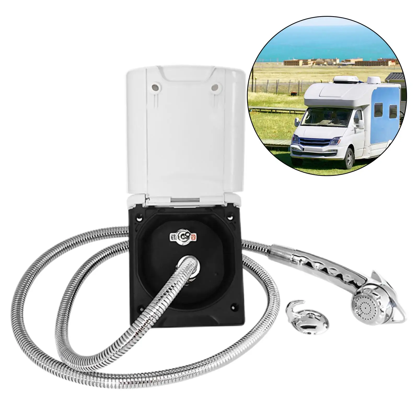 RV Exterior Shower Box Kit with Faucet Hose Weatherproof Outdoor Shower Box for Boat Shower Accessories Exterior Faucet