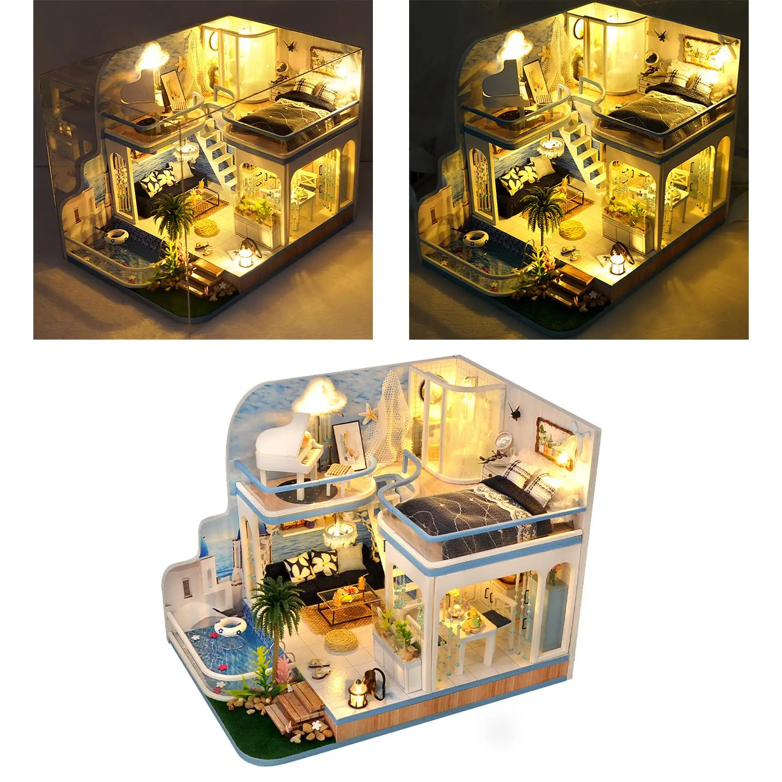 Creative DIY Miniature Dollhouse Kit with Dust Proof Cover 3D Building Puzzle Crafts Self Assembled Wooden for Teens Girl Toys