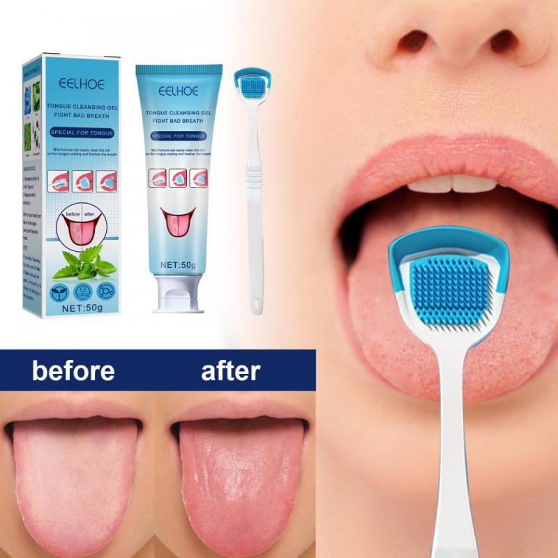 Best of Tongue Cleaning Gel With Brush Reduce Bad Breath Tongue Scraper Brush Set Remove Tongue Coat Tongue Cleaner Mint Freshen Breath Reviews & Tips