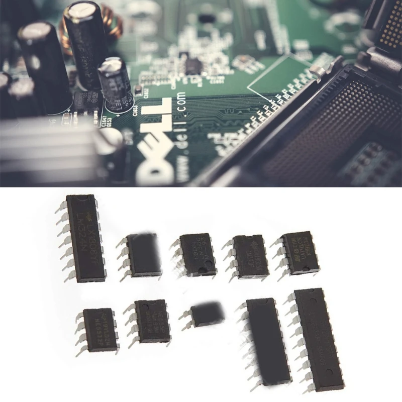50 pièces 10 types de puce de circuit intégré Kit d'assortiment basse tension LM324 LM358 LM386 LM393 UA741 NE5532 NE555 PC817 ULN2003 ULN2803 pour amplificateur audio et minuterie 