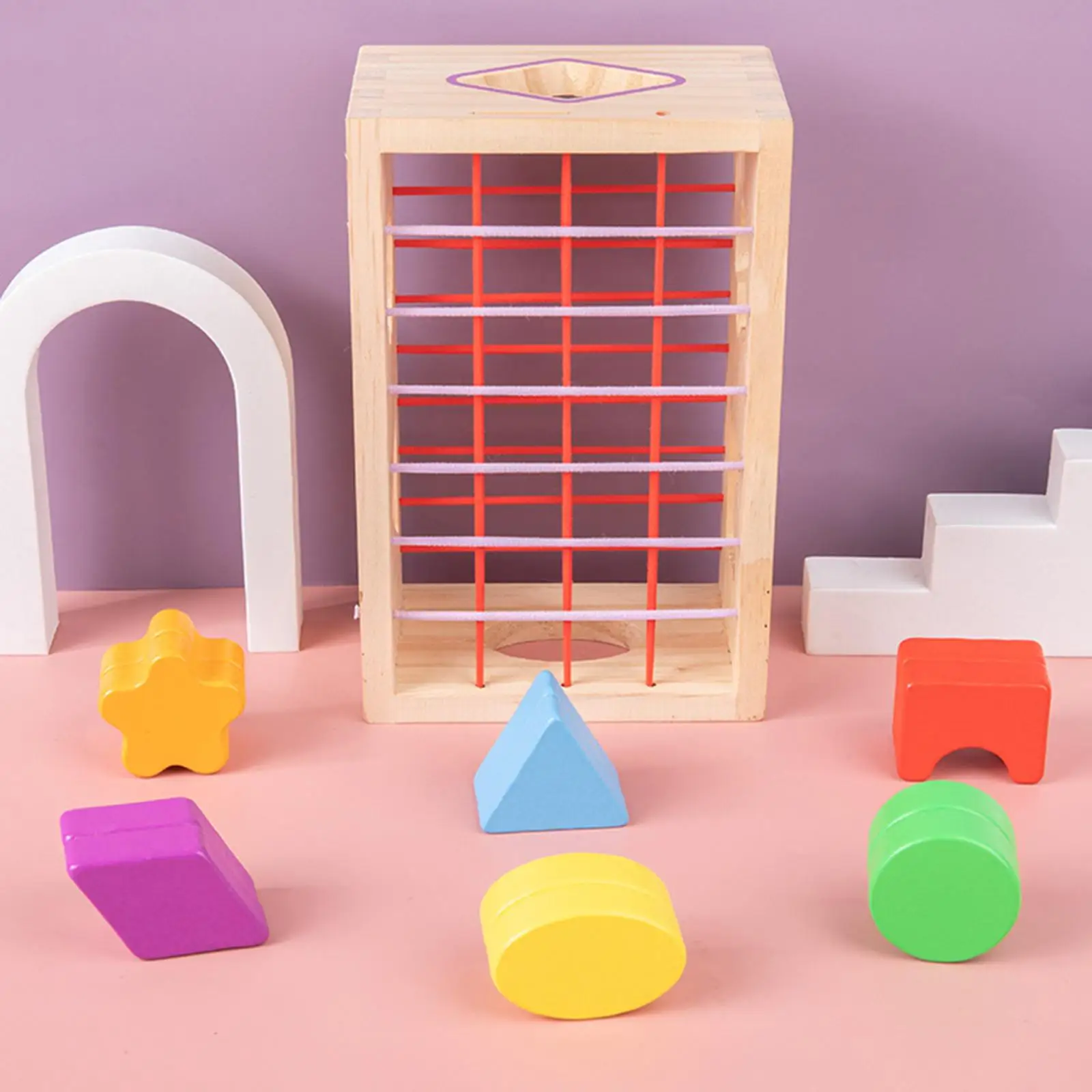 Wooden Sensory Bin Montessori Construction Fun Knowledge Plug-In Box Color Sensory Cognition Puzzle Shape Sorting Cube Preschool