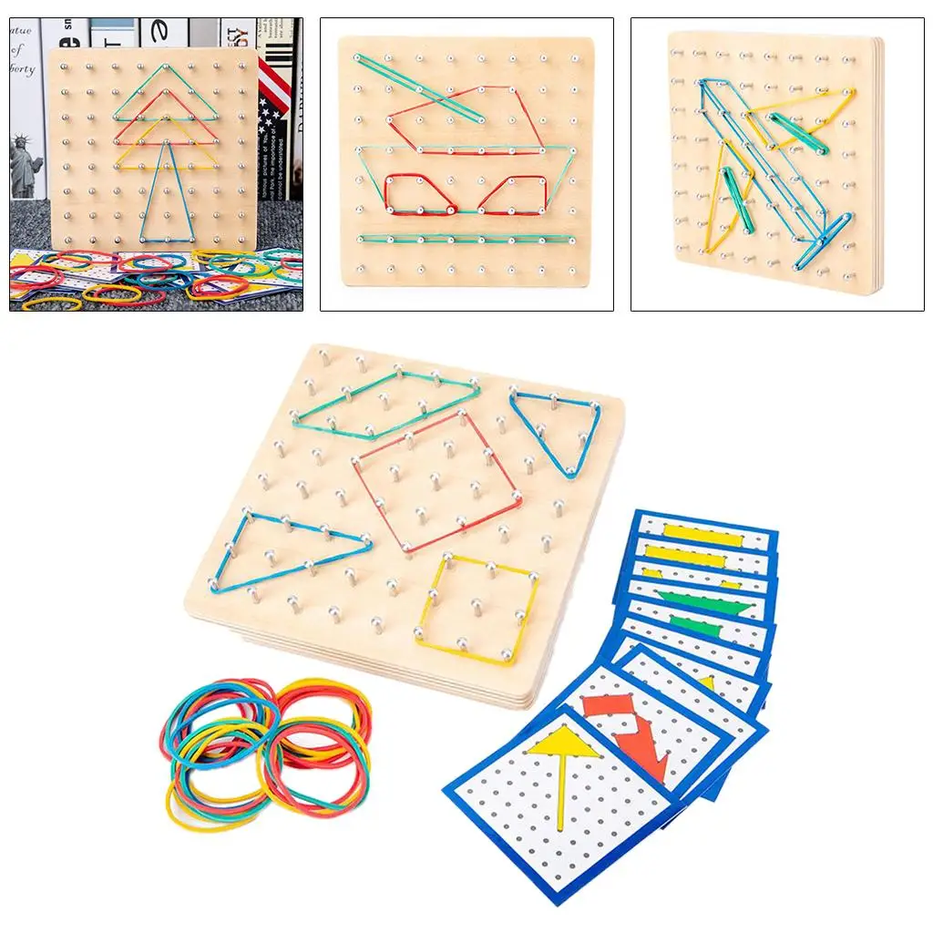 Montessori Toys  Graphics Rubber Tie Nail Boards Wooden Toys for Preschool Learning