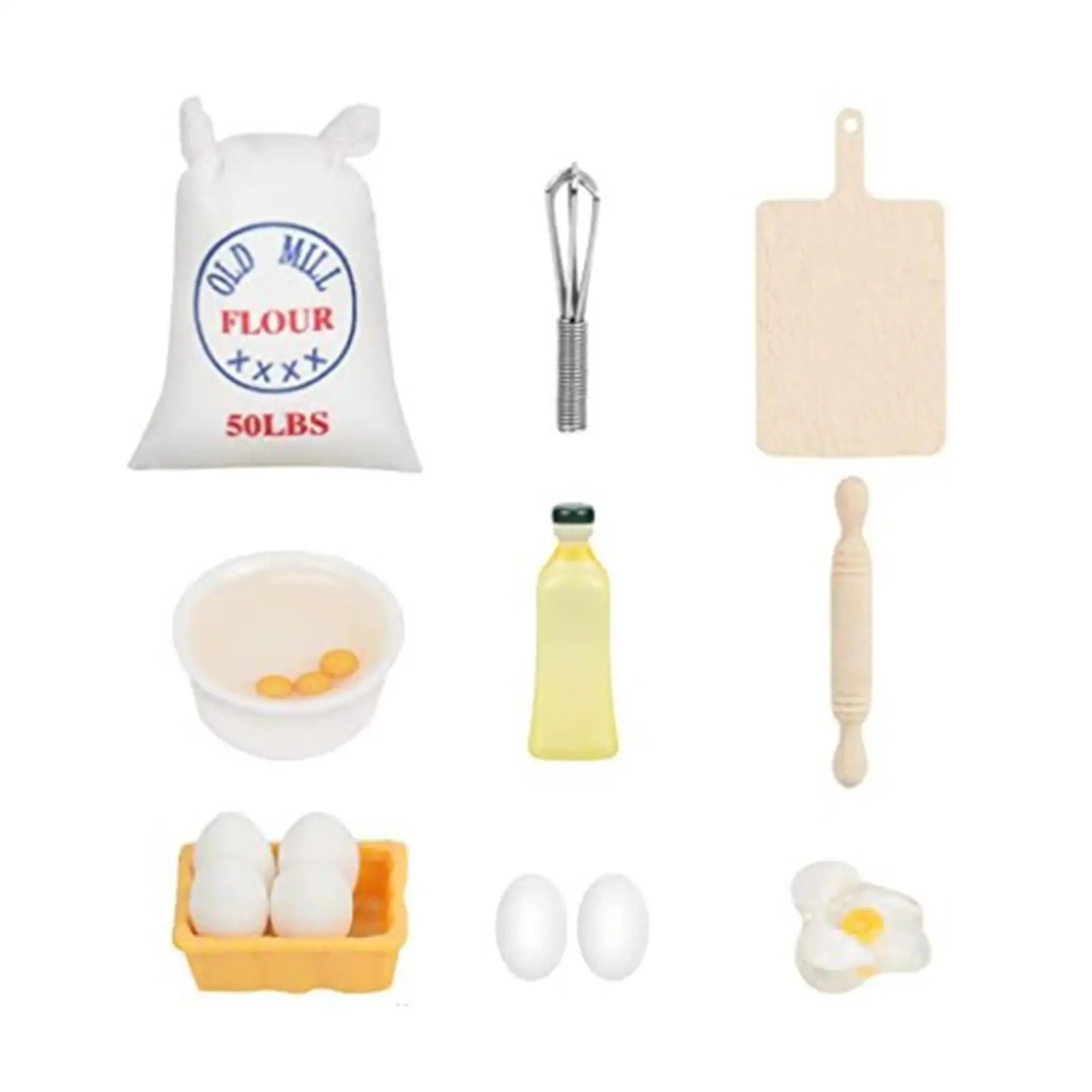 9x Cute Dollhouse Baking Set Bread Making Scene Mini Kitchen Accessories