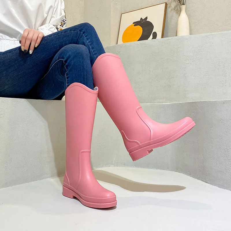High Rubber Boots  Women’s Waterproof Work Garden Galoshes Female womens Rain Shoes Footwear for woman in pink