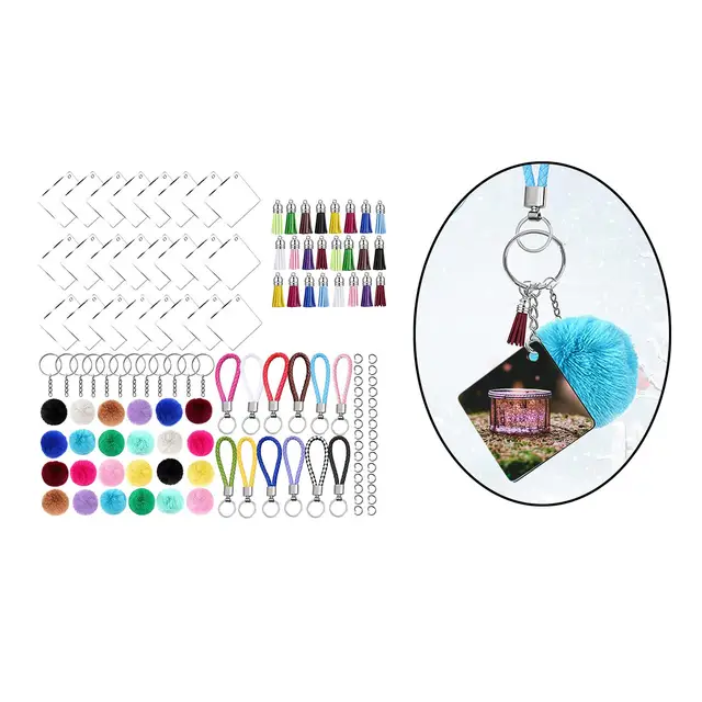 AUHOKY 126Pcs Acrylic Keychain Blanks with Tassels Kit Bulk, Hexagon Shapes  Transparent Acrylic Key Chain Embryo Accessories, Snap Hooks Mini Key