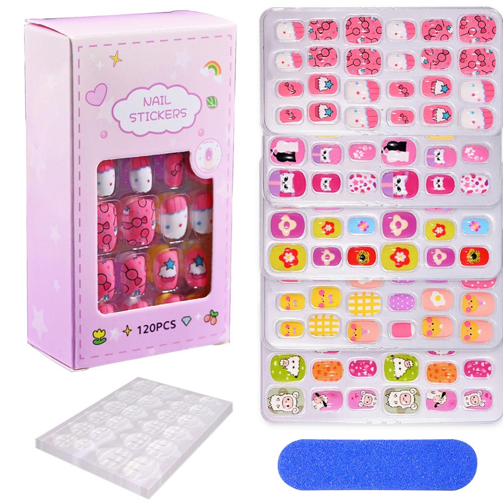 Best of 120 / 24pcs / box Kids Cartoon Pattern Wearing Fake Nails With 5pcs Jelly Glue & 1 Pcs File Candy Color Children Press On Fake Nails Reviews & Tips