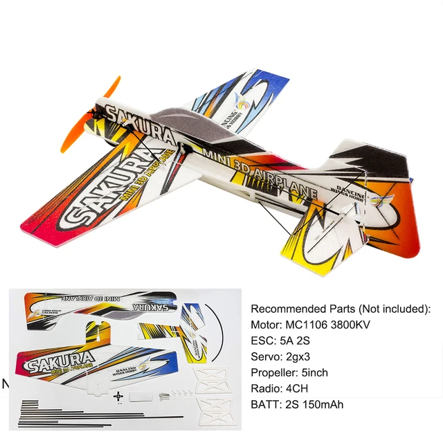 Kit de Avión RC para principiantes, Avión de vuelo acrobático para  interiores y exteriores, Avión de envergadura de 420mm, Mini avión 3D  Sakura EPP de espuma, juguete de parque DIY para adultos