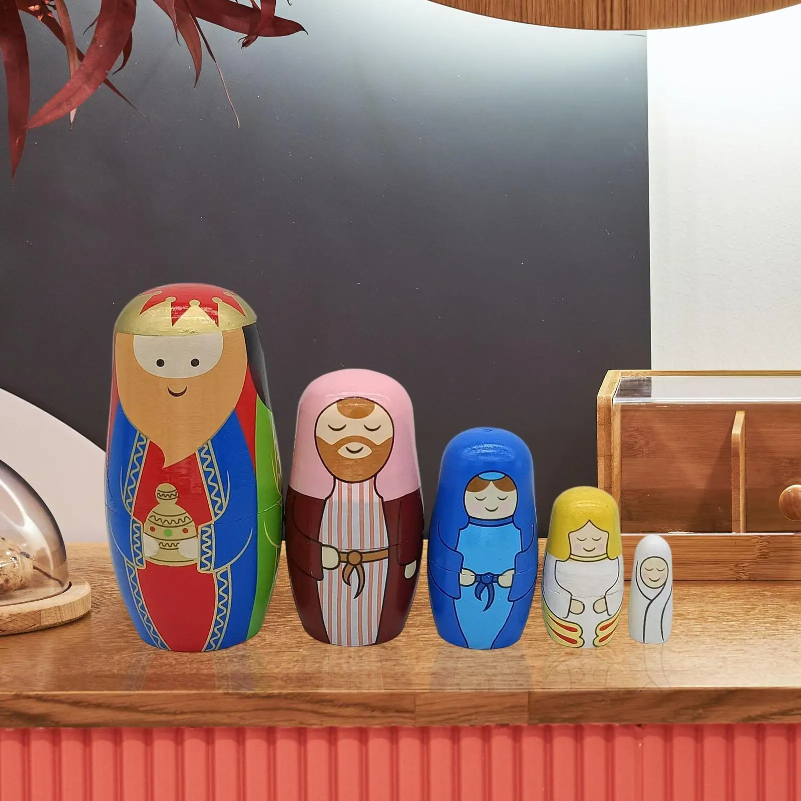 5x Cute Russian Nesting Dolls Wooden Dolls Toys Classic Ornaments King Matryoshka for Birthday Home, Christmas Kids Children