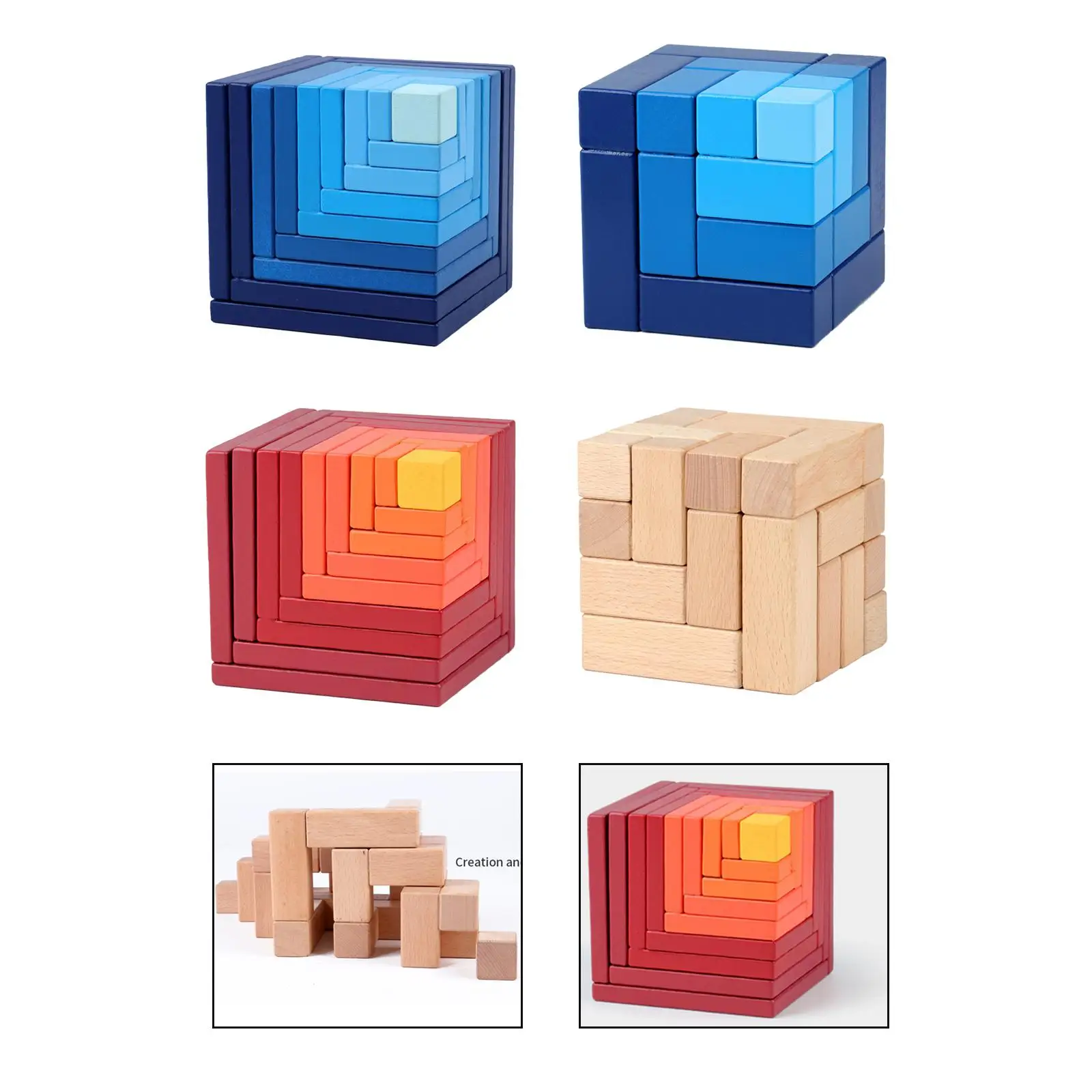 Wood   Building Blocks Educational Bricks Montessori  Developing Brain Teaser Toy