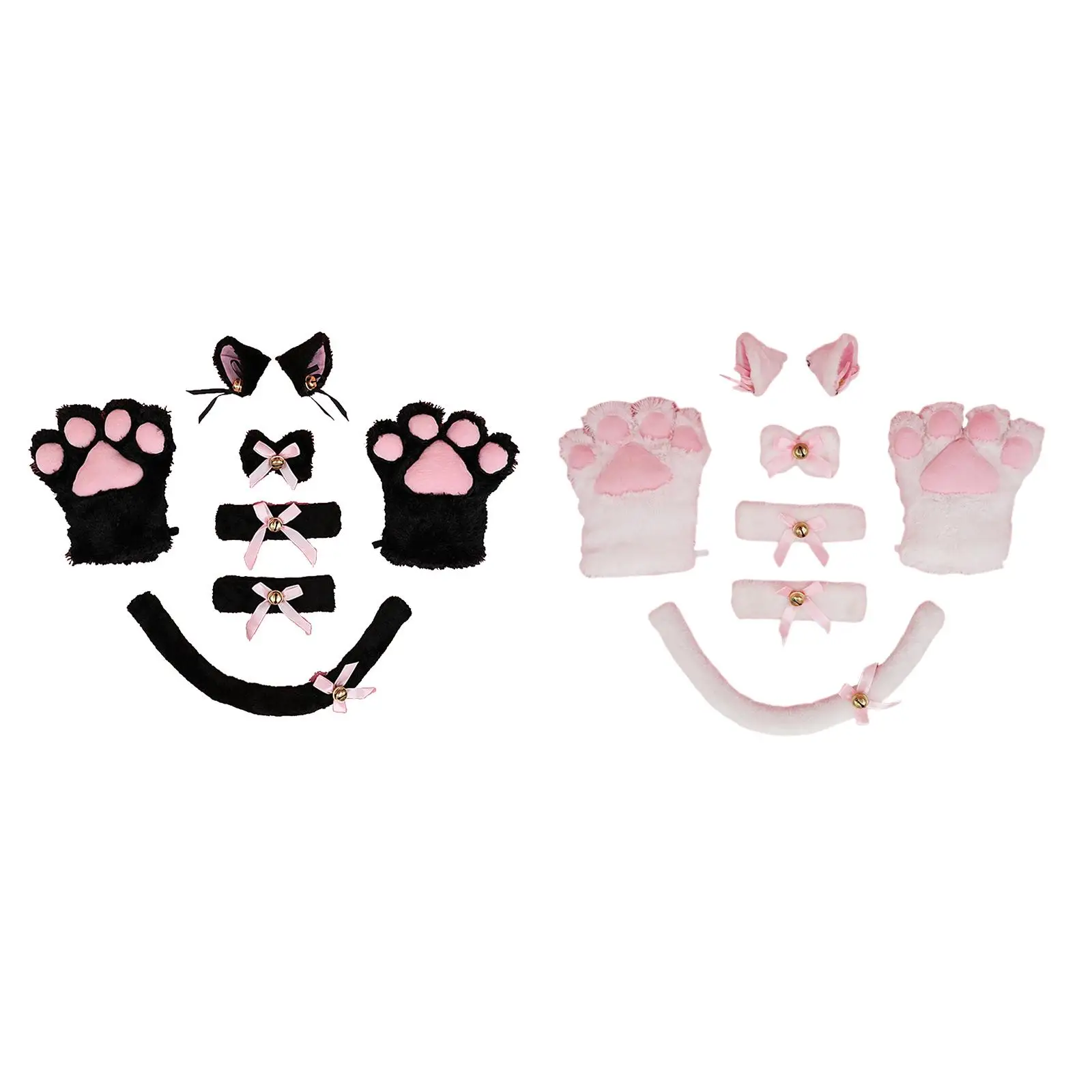 Plush Cat Costume Cosplay Bow Tie Props Gloves Headwear Tail Toys Dress Stage Performance Party Accessories Kids Adult