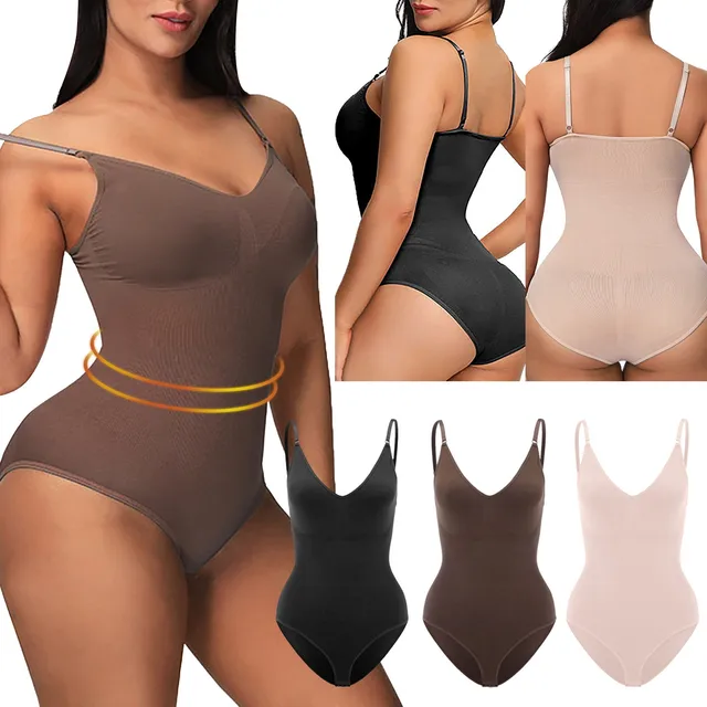 Women s Elegant V-Neck Sleeveless Bodysuit with Open Back and Slimming  Seamless Design - Stylish Thong Bodysuit for Summer - AliExpress