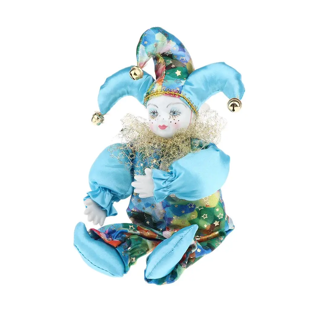 33cm Porcelain Hanging Foot Clown Doll Harlequin Doll,  Desk Shelf