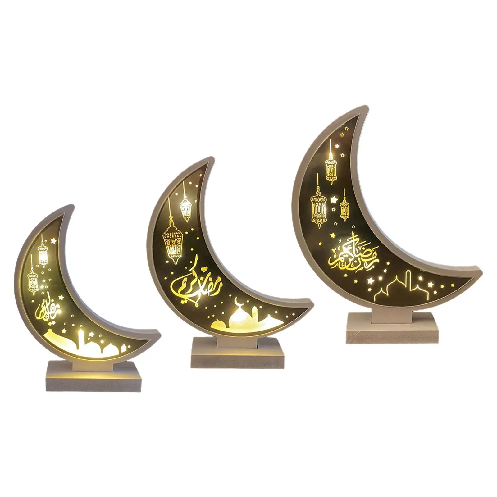 Islamic Eid Muslim Wooden Moon Night Light Table Ornament Elegant Design for Shelves Cabinets