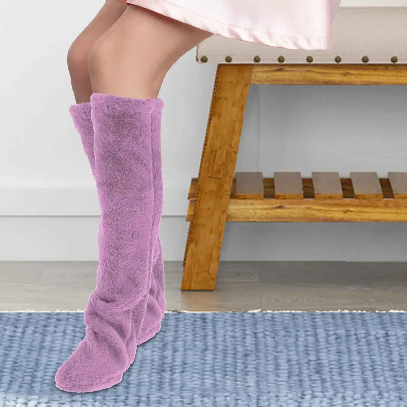 Thigh High Socks Boot Socks Stocking Long Foot Wrap Plush Leg Warmers Slipper Stockings for Office Bedroom Living Room Girl Lady
