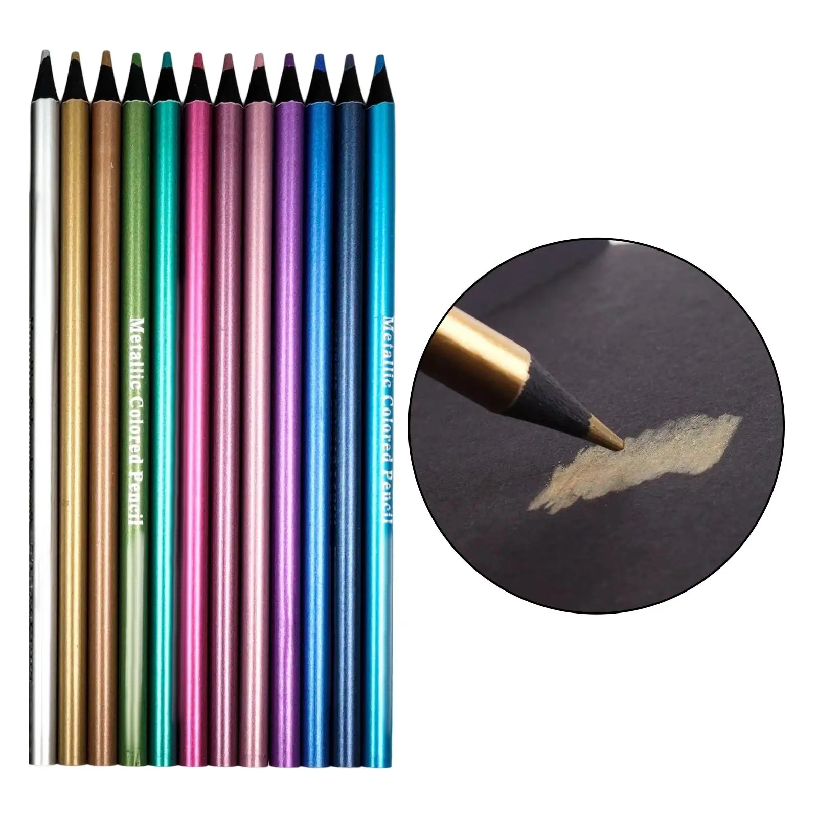 12 Color Metallic Colored Pencils Shading Sketching Coloring Painting Drawing Drawing Pencils for Birthday Gift Art Supplies