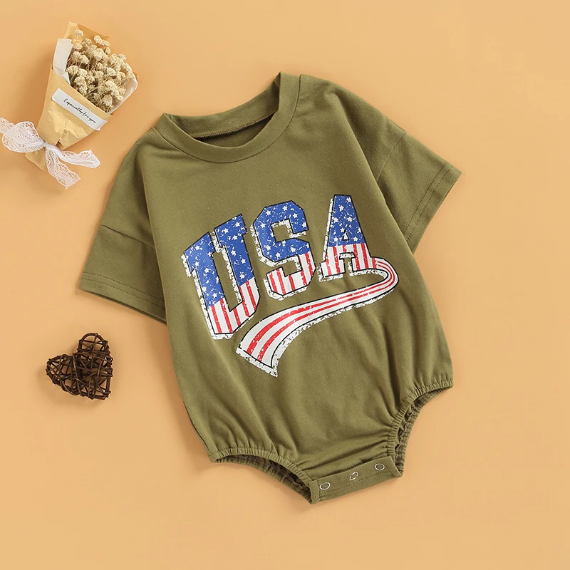 Baby Bodysuits are cool FOCUSNORM 3 Colors Newborn Baby Boys Girls Independence Day Romper 0-24M Letter Printed Short Sleeve Sweatshirt Jumpsuits Cotton baby suit