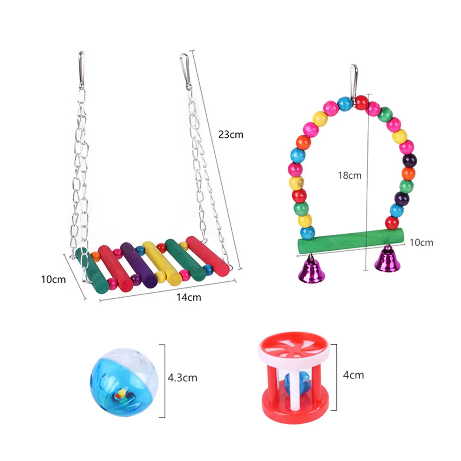 8x Parrot Toys Kit Climbing Cage Toys Hanging Bell Bead Bird Swing Toy for Conures Hamster Chinchilla Rabbit Budgie Cockatiels