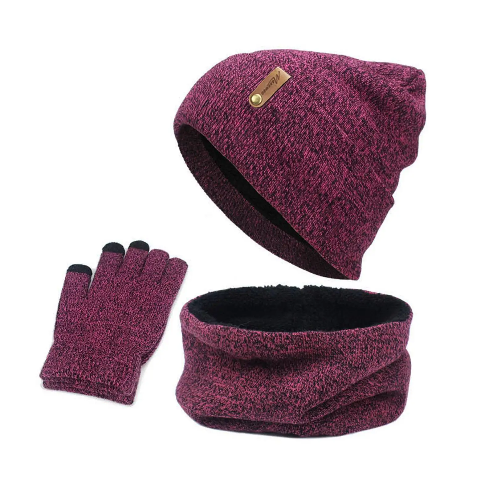 3pcs Set Mens Girls Beanie Hat Neck Scarf Knitted Gloves Set Winter Warmer