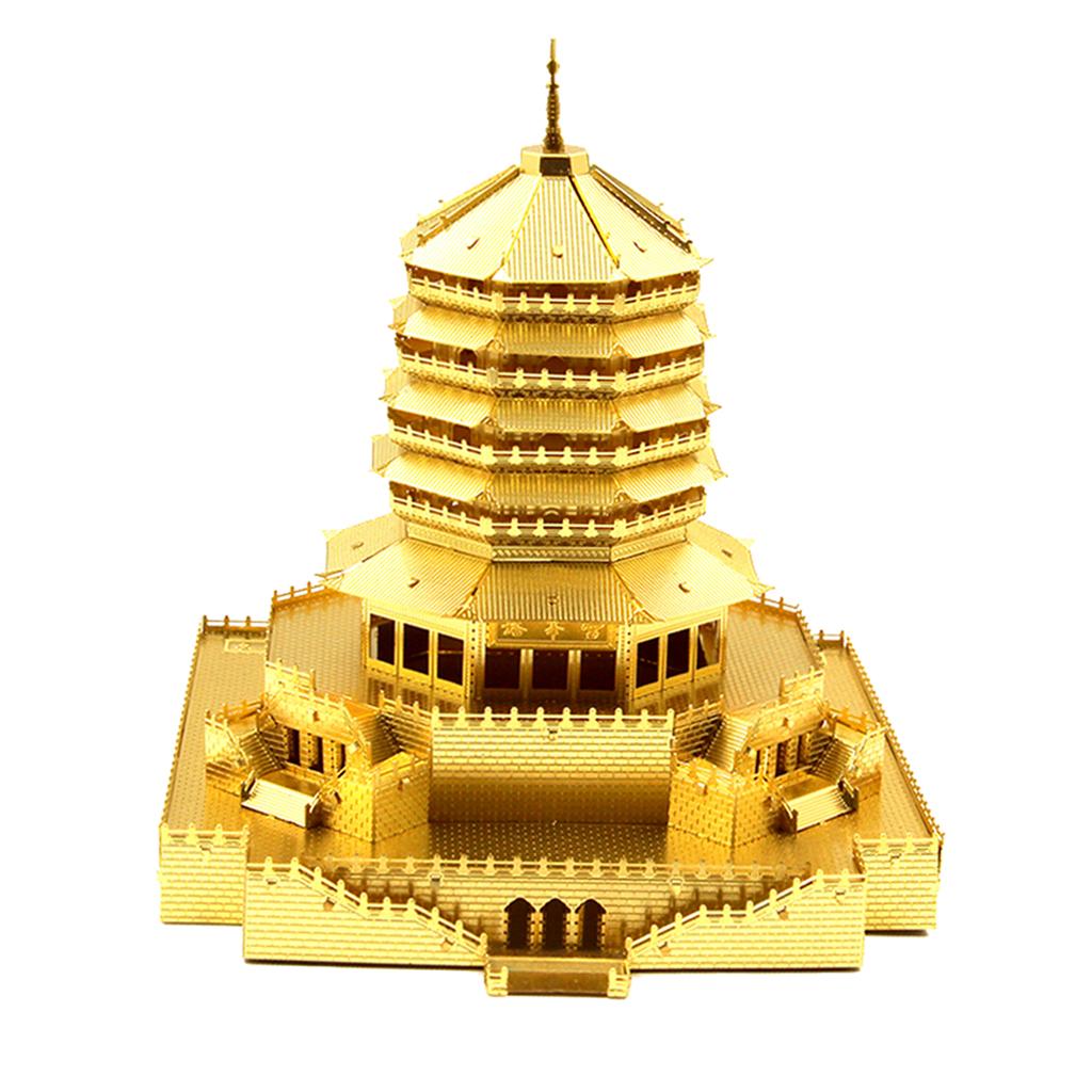 1:720 Scale Chinese  Architecture 3D Metal Puzzle Jigsaw -  Pagoda Tower Building Statue Model  Decor  Gifts Golden