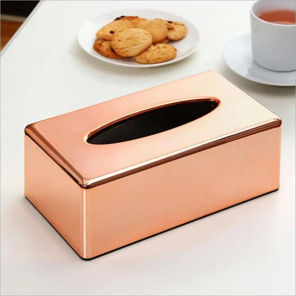 Office Car Tissue Box Napkin Holder Home Organizer Storage Case Rose Gold