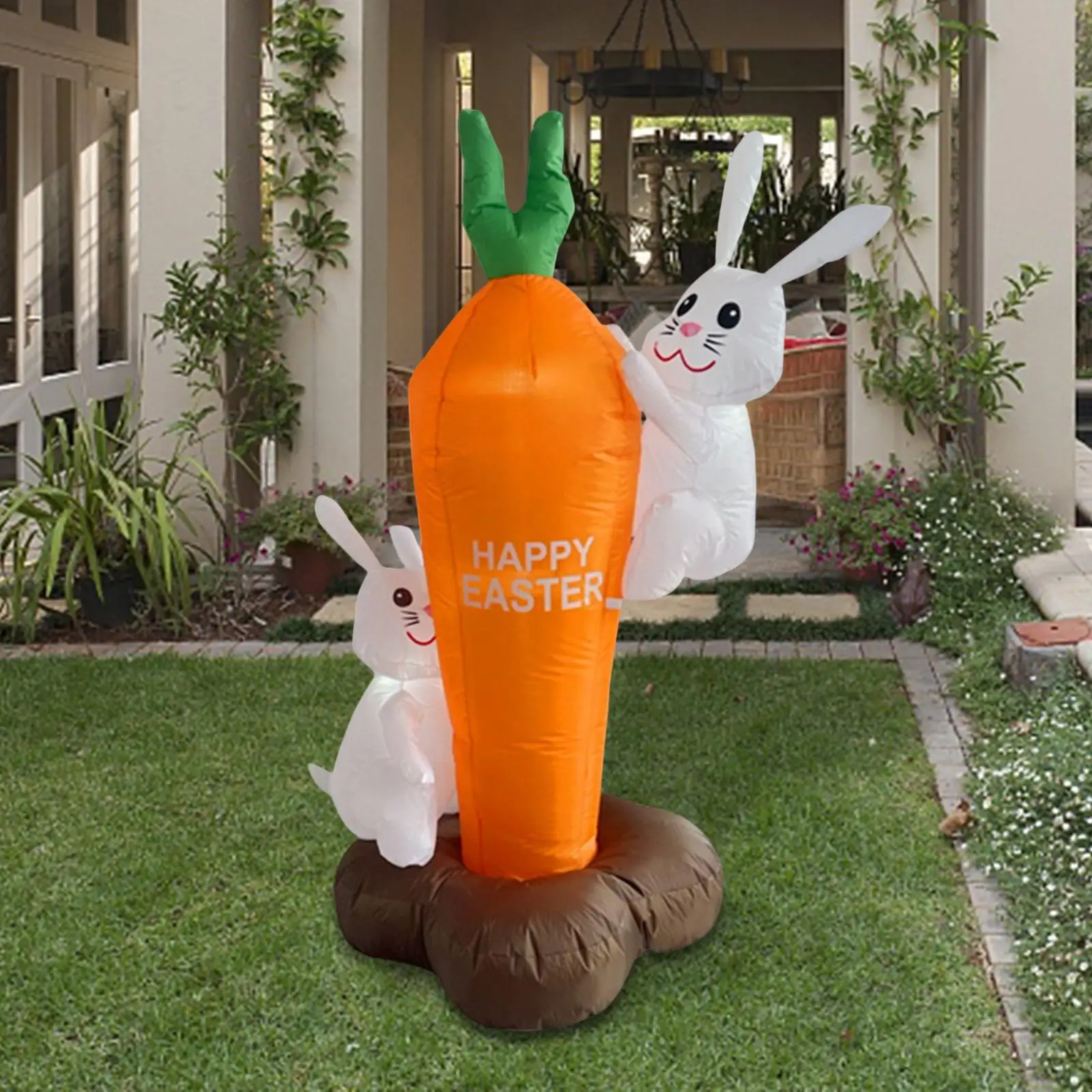 1.8M Easter Inflatable Bunny and Carrot Built in LEDs Lighted Outdoor Decoration for Porch Party Home Garden Yard