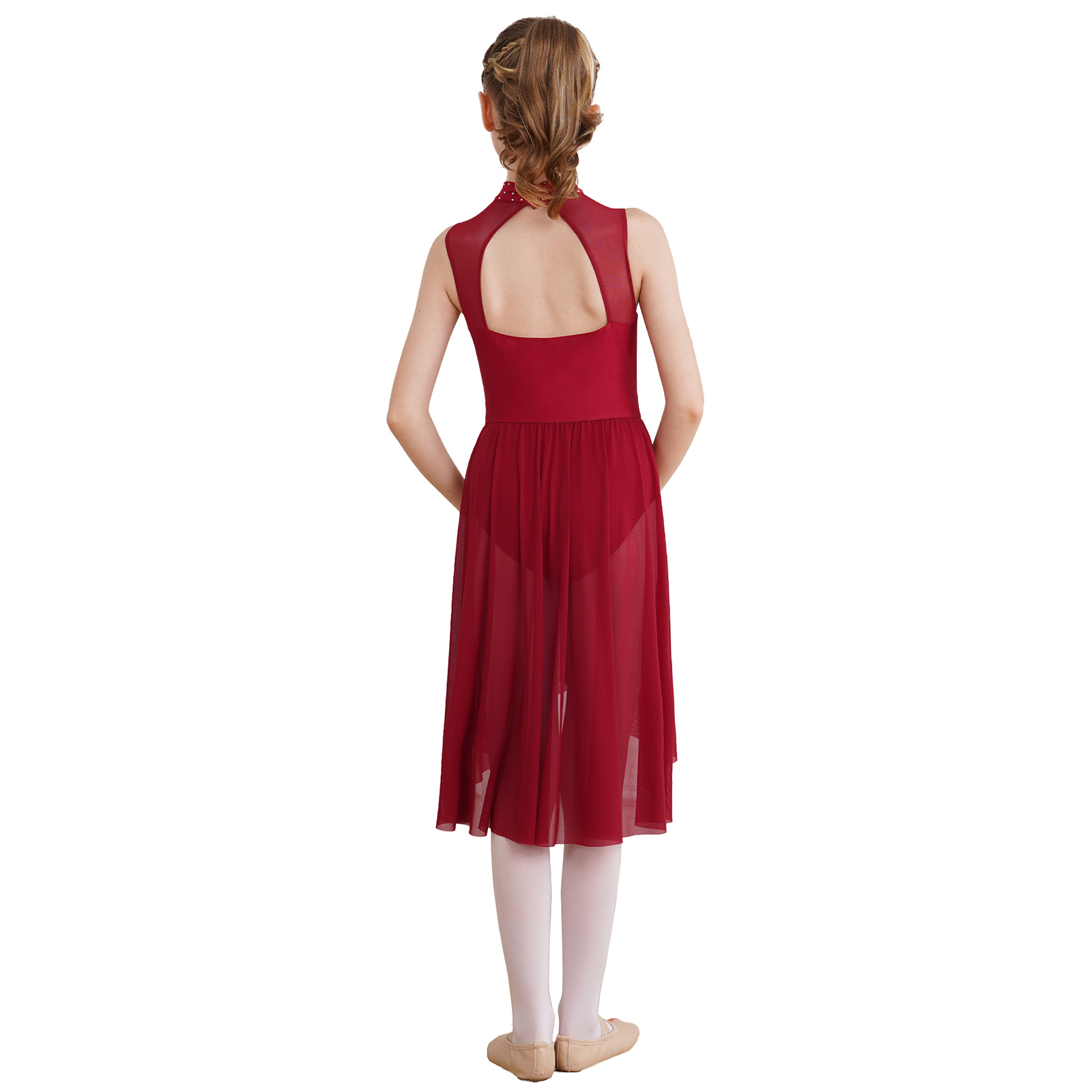 Kinder Mädchen Lyrical Modern Dance Kleid Ärmellos Hohl Strass Ballett Gymnastik Trikot Kleider Eiskunstlauf Dancewear – Detail 11