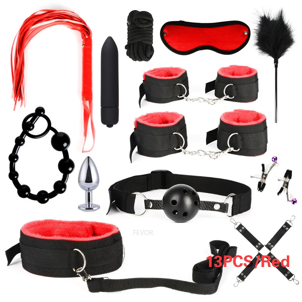 Sex Toy BDSM Kits Plush Sex Bondage Set Handcuffs Sex Games Whip Gag Nipple Clamps Sex Toys For Couples Exotic Accessories +18
