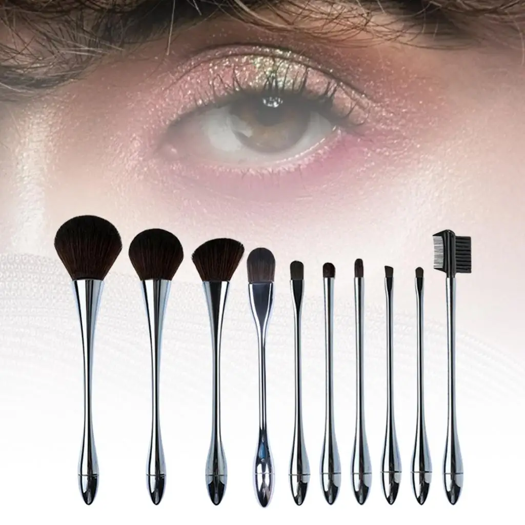 10 Pcs Makeup Brushes Soft Synthetic Beauty Tool Kit for Powder Eyebrow Neck