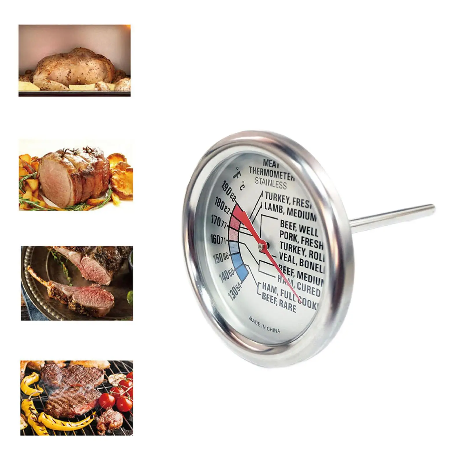 Metal Temperature Measure Kitchen Gadget Physical Sensing Fahrenheit Celsius Stable Durable for Camping Grill Household BBQ