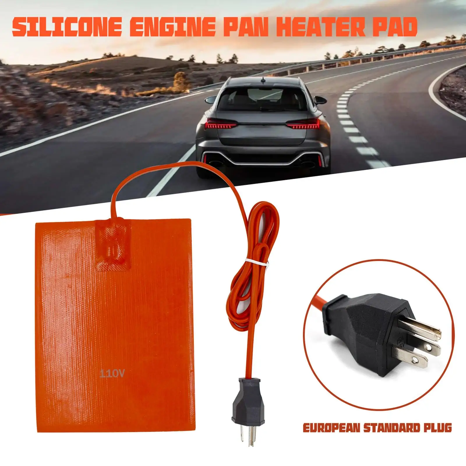 Electric Car Engine Oil Pan Sump Tank Heater Plate 15x20cm Waterproof Universal Silicone Heating Pad Long Power Cord 110V US