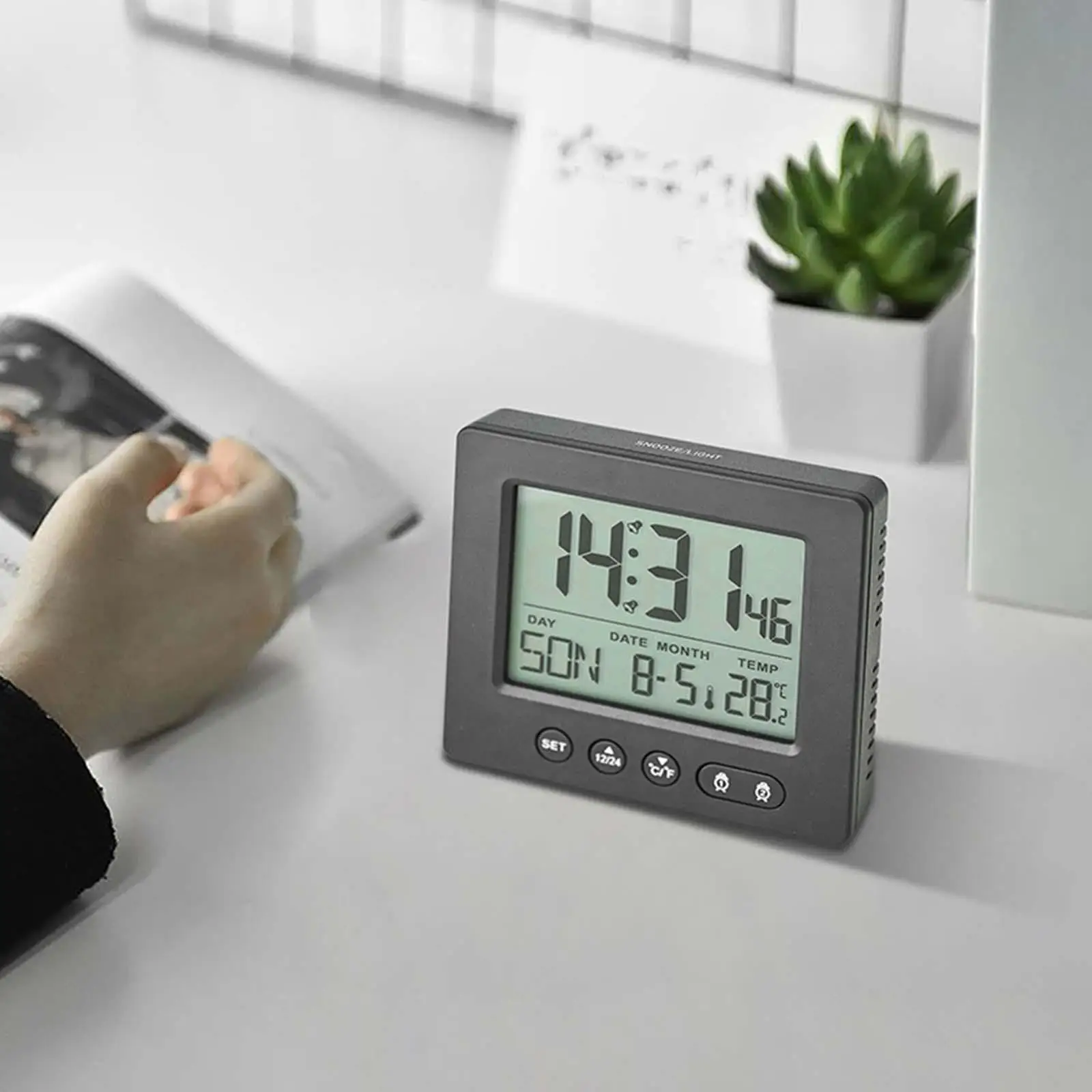 Digital Clock Modern Snooze Time Week Date Temperature Display LCD Night Light Clocks for Dining Room Decor Gift Office