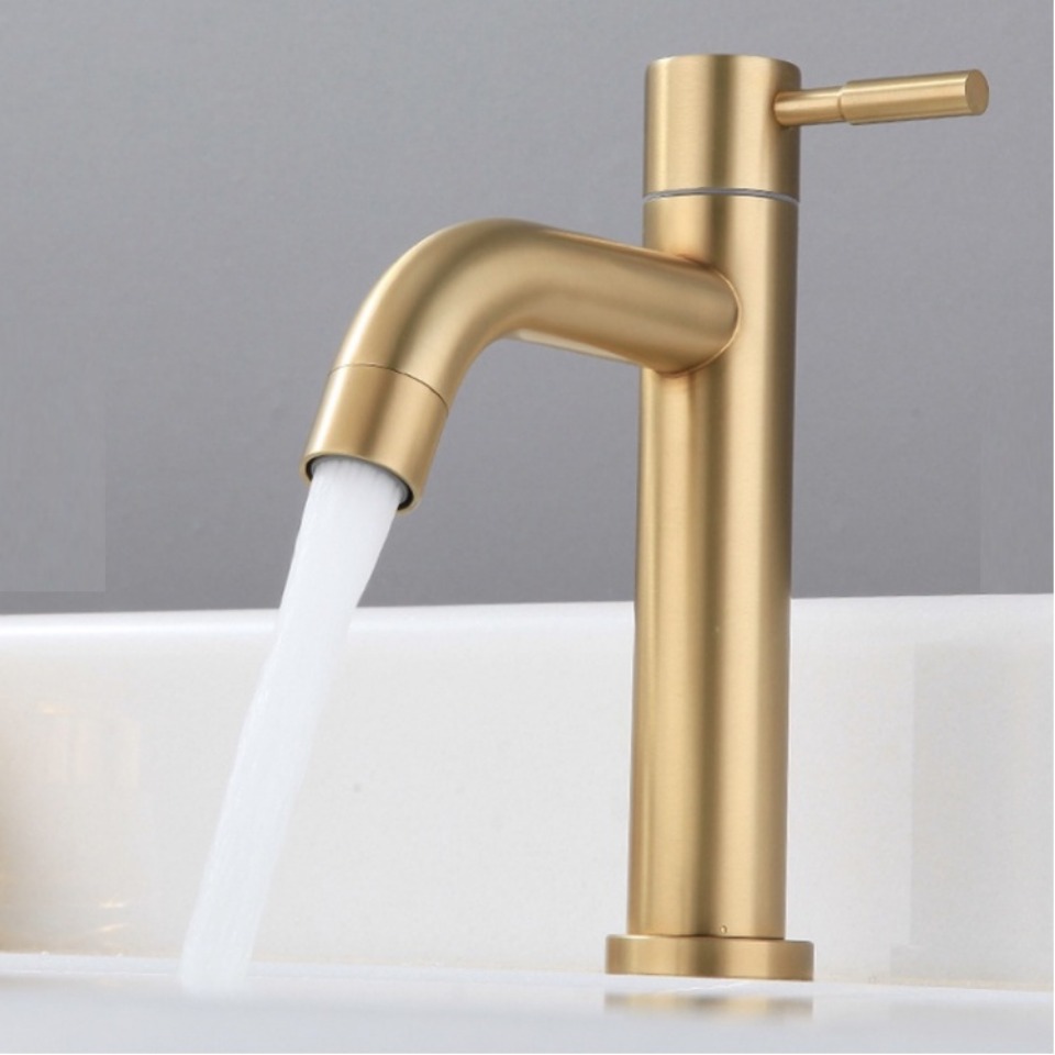 Nombre 8, Grifo De lavabo De acero inoxidable SUS304, grifo Solo Frío, Oro pulido, grifo para lavabo, accesorios De Baño, Grifos De Baño