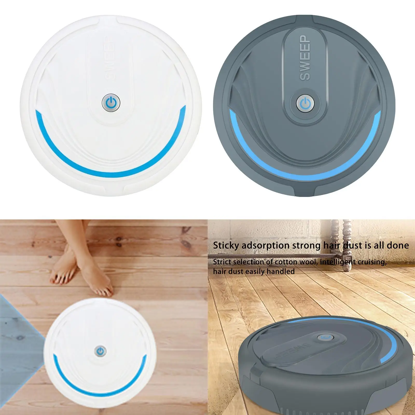  Robot Vacuum Cleaner Low  USB Rechargeable 60 Min Runtime 2100mAh Electric Vacuum Cleaner for Corner Small Particles Pet Hair