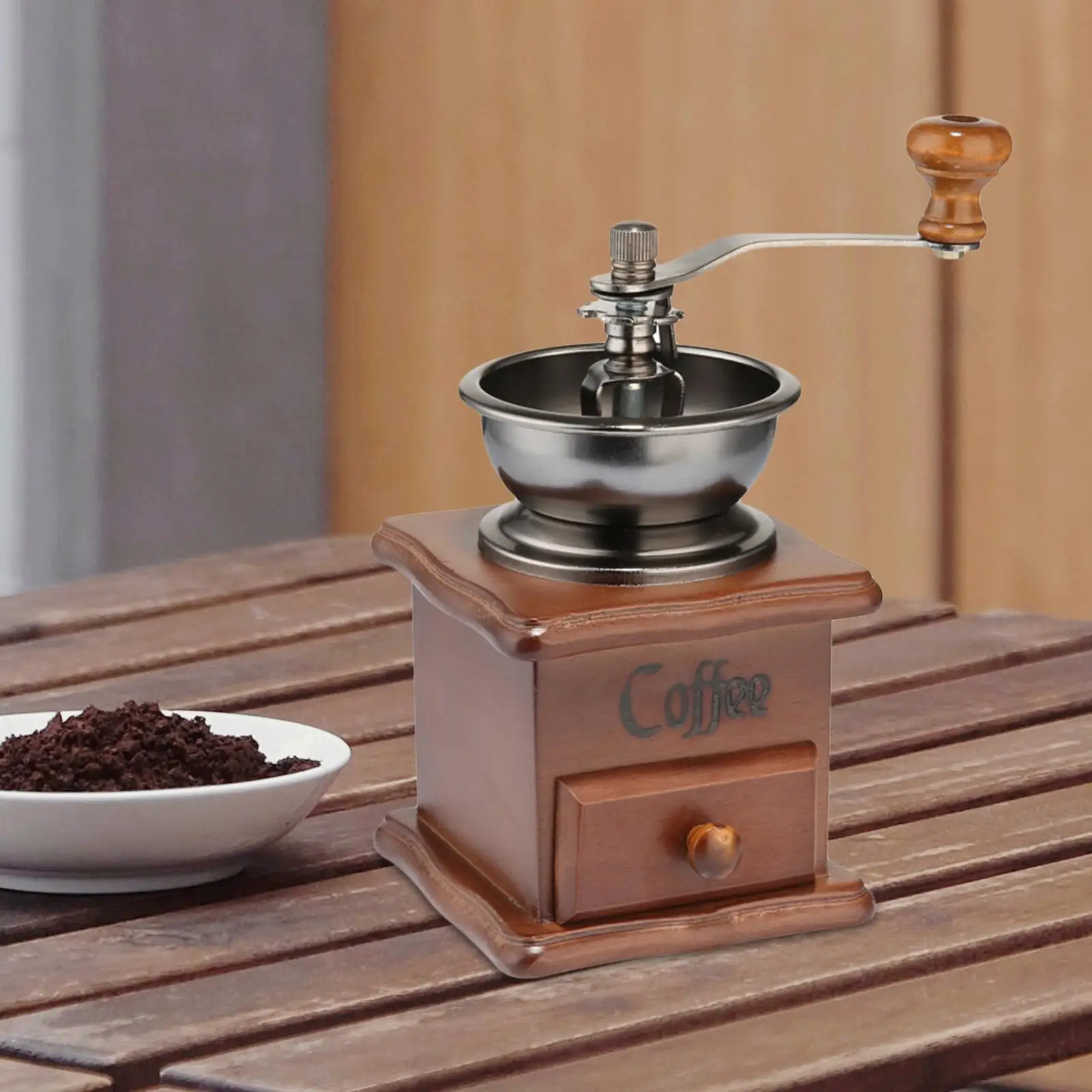 Vintage Style Wooden Bean Grind with Drawer Hand Crank Coffee Mill Classic Coffee Mill Hand Crank Coffee Grinders