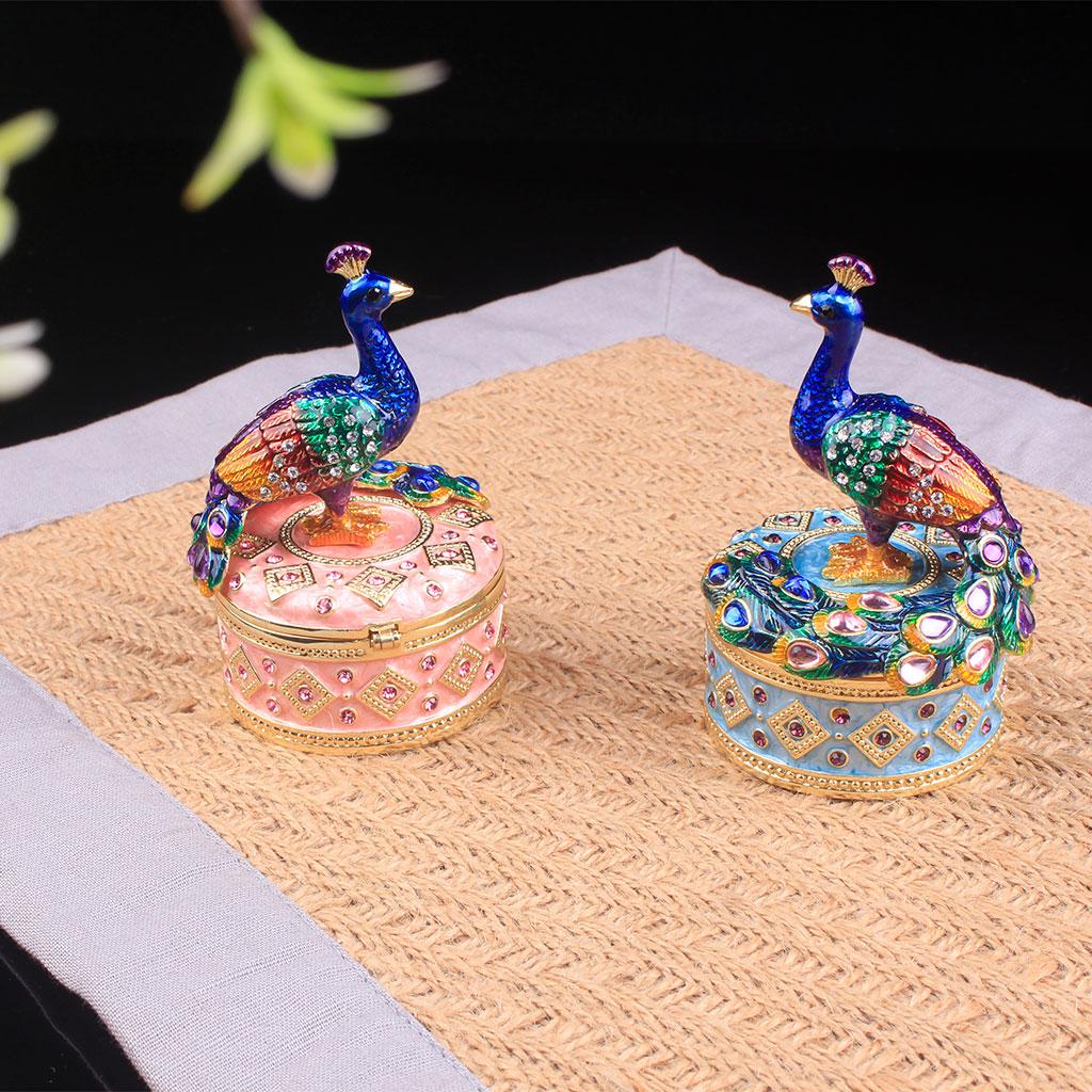 Enameled Peacock Jewellery Box Desktop Storage Organizer Jeweled Storage Box